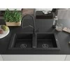 Granitinė virtuvinė plautuvė Mexen Mario su maišytuvu ir sifonu, Metallic juodas/sidabrinis+Juodas