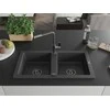 Granitinė virtuvinė plautuvė Mexen Mario su maišytuvu ir sifonu, Juodas granite+Juodas granite/Chrome