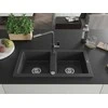 Granitinė virtuvinė plautuvė Mexen Mario su maišytuvu ir sifonu, Juodas granite+Juodas granite/Chrome
