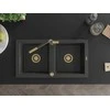 Granitinė virtuvinė plautuvė Mexen Mario su maišytuvu ir sifonu, Juodas granite+Juodas granite/Gold