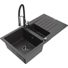 Granitinė virtuvinė plautuvė Mexen Matias su maišytuvu ir sifonu, Juodas granite+Juodas/Chrome