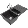 Granitinė virtuvinė plautuvė Mexen Matias su maišytuvu ir sifonu, Juodas granite+Chrome