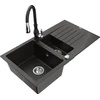 Granitinė virtuvinė plautuvė Mexen Matias su maišytuvu ir sifonu, Metallic juodas/auksinis+Juodas