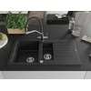 Granitinė virtuvinė plautuvė Mexen Matias su maišytuvu ir sifonu, Metallic juodas/sidabrinis+Juodas/Chrome