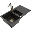 Granitinė virtuvinė plautuvė Mexen Matias su maišytuvu ir sifonu, Metallic juodas/auksinis+Juodas/Gold