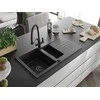 Granitinė virtuvinė plautuvė Mexen Matias su maišytuvu ir sifonu, Metallic juodas/sidabrinis+Juodas