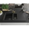 Granitinė virtuvinė plautuvė Mexen Matias su maišytuvu ir sifonu, Metallic juodas/sidabrinis+Juodas/Gold
