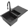 Granitinė virtuvinė plautuvė Mexen Matias su maišytuvu ir sifonu, Juodas granite+Juodas