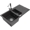 Granitinė virtuvinė plautuvė Mexen Matias su maišytuvu ir sifonu, Juodas granite+Chrome