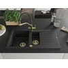 Granitinė virtuvinė plautuvė Mexen Matias su maišytuvu ir sifonu, Metallic juodas/sidabrinis+Juodas/Gold
