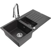 Granitinė virtuvinė plautuvė Mexen Matias su maišytuvu ir sifonu, Juodas granite+Chrome