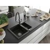 Granitinė virtuvinė plautuvė Mexen Matias su maišytuvu ir sifonu, Metallic juodas/auksinis+Juodas/Chrome