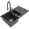 Granitinė virtuvinė plautuvė Mexen Matias su maišytuvu ir sifonu, Juodas granite+Juodas/Chrome