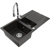 Granitinė virtuvinė plautuvė Mexen Matias su maišytuvu ir sifonu, Metallic juodas/auksinis+Chrome