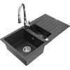 Granitinė virtuvinė plautuvė Mexen Matias su maišytuvu ir sifonu, Juodas granite+Chrome