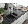 Granitinė virtuvinė plautuvė Mexen Matias su maišytuvu ir sifonu, Juodas granite+Juodas