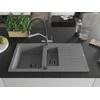 Granitinė virtuvinė plautuvė Mexen Matias su maišytuvu ir sifonu, Pilkas+Juodas/Chrome
