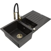 Granitinė virtuvinė plautuvė Mexen Matias su maišytuvu ir sifonu, Metallic juodas/auksinis+Juodas/Gold