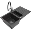 Granitinė virtuvinė plautuvė Mexen Matias su maišytuvu ir sifonu, Juodas granite+Juodas/Chrome