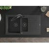 Granitinė virtuvinė plautuvė Mexen Matias su maišytuvu ir sifonu, Juodas granite+Juodas
