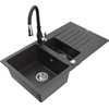 Granitinė virtuvinė plautuvė Mexen Matias su maišytuvu ir sifonu, Juodas granite+Juodas