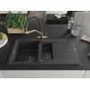 Granitinė virtuvinė plautuvė Mexen Matias su maišytuvu ir sifonu, Juodas granite+Juodas/Gold