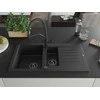 Granitinė virtuvinė plautuvė Mexen Matias su maišytuvu ir sifonu, Metallic juodas/sidabrinis+Juodas