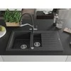 Granitinė virtuvinė plautuvė Mexen Matias su maišytuvu ir sifonu, Juodas granite+Juodas/Chrome