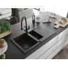 Granitinė virtuvinė plautuvė Mexen Matias su maišytuvu ir sifonu, Metallic juodas/auksinis+Juodas