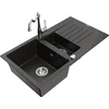 Granitinė virtuvinė plautuvė Mexen Matias su maišytuvu ir sifonu, Metallic juodas/auksinis+Chrome