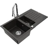 Granitinė virtuvinė plautuvė Mexen Matias su maišytuvu ir sifonu, Metallic juodas/auksinis+Chrome