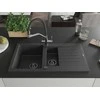 Granitinė virtuvinė plautuvė Mexen Matias su maišytuvu ir sifonu, Juodas granite+Juodas/Chrome