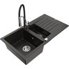 Granitinė virtuvinė plautuvė Mexen Matias su maišytuvu ir sifonu, Metallic juodas/auksinis+Juodas/Chrome