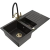 Granitinė virtuvinė plautuvė Mexen Matias su maišytuvu ir sifonu, Metallic juodas/auksinis+Juodas/Gold