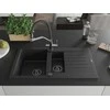 Granitinė virtuvinė plautuvė Mexen Matias su maišytuvu ir sifonu, Metallic juodas/sidabrinis+Juodas/Chrome