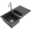Granitinė virtuvinė plautuvė Mexen Matias su maišytuvu ir sifonu, Juodas granite+Chrome