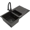 Granitinė virtuvinė plautuvė Mexen Matias su maišytuvu ir sifonu, Metallic juodas/auksinis+Juodas