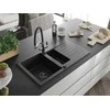 Granitinė virtuvinė plautuvė Mexen Matias su maišytuvu ir sifonu, Metallic juodas/sidabrinis+Juodas/Chrome