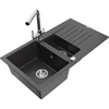 Granitinė virtuvinė plautuvė Mexen Matias su maišytuvu ir sifonu, Juodas granite+Chrome