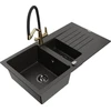 Granitinė virtuvinė plautuvė Mexen Matias su maišytuvu ir sifonu, Metallic juodas/auksinis+Juodas/Gold