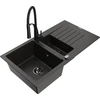 Granitinė virtuvinė plautuvė Mexen Matias su maišytuvu ir sifonu, Metallic juodas/auksinis+Juodas