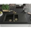 Granitinė virtuvinė plautuvė Mexen Matias su maišytuvu ir sifonu, Metallic juodas/auksinis+Juodas/Gold