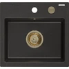 Granitinė virtuvinė plautuvė Mexen Milo su sifonu, Metallic juodas/auksinis+Gold, 435 x 410 mm