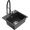 Granitinė virtuvinė plautuvė Mexen Milo su maišytuvu ir sifonu, Juodas granite+Juodas/Chrome