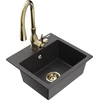 Granitinė virtuvinė plautuvė Mexen Milo su maišytuvu ir sifonu, Juodas granite+Gold