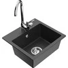 Granitinė virtuvinė plautuvė Mexen Milo su maišytuvu ir sifonu, Juodas granite+Chrome