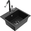 Granitinė virtuvinė plautuvė Mexen Milo su maišytuvu ir sifonu, Metallic juodas/sidabrinis+Juodas/Chrome