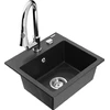Granitinė virtuvinė plautuvė Mexen Milo su maišytuvu ir sifonu, Metallic juodas/sidabrinis+Chrome