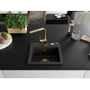 Granitinė virtuvinė plautuvė Mexen Milo su maišytuvu ir sifonu, Juodas granite+Gold