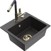 Granitinė virtuvinė plautuvė Mexen Milo su maišytuvu ir sifonu, Juodas granite+Juodas granite/Gold